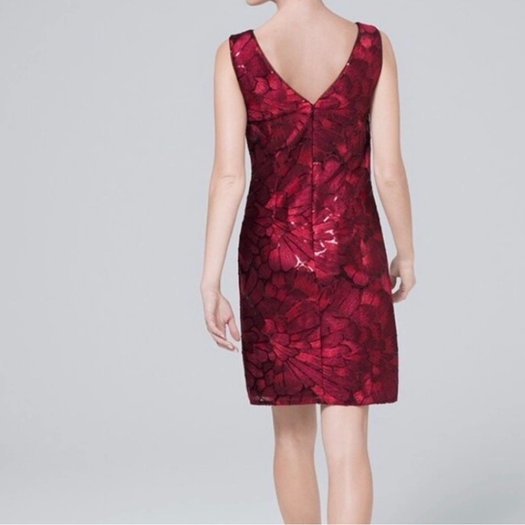 WHBM Red Sequined Embroidered Dress, Fully Lined - Picture 4 of 14
